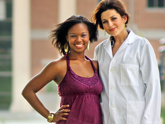 Valerie with Dr. Black in front of the Science Center