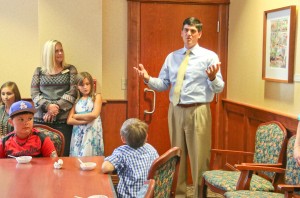 SAU alum and new Magnolia School District Superintendent John Ward speaks to guests at the welcome reception this summer at the SAU Reynolds Center.