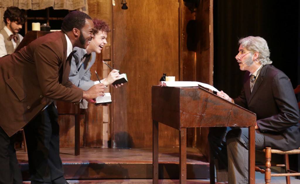SAU theatre students Christian Williams, from left, Tanner Berry, and Tyler Lewis act out a scene for “A Christmas Carol,” which ran at Harton Theatre from December 4-7, 2014. This Charles Dickens classic was adapted for the stage by SAU Director of Theatre Clayton Guiltner. Coming in the spring are “The Dutchman,” which runs February 5-7, and the highly anticipated “Beauty and the Beast” musical, which will be from April 23-26. For more information about SAU theatre, visit www.SAUmag.edu/Theatre.